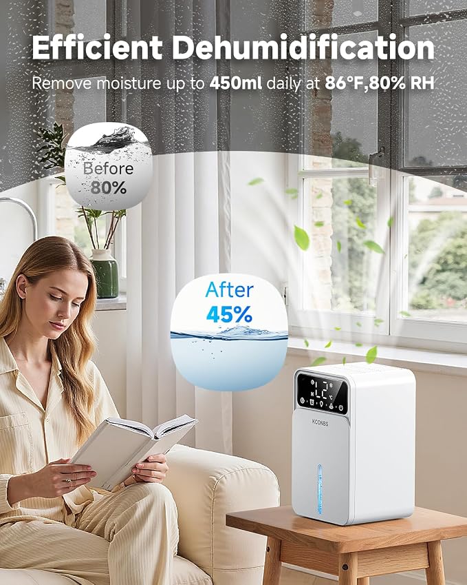 Dehumidifier for Home, 60 OZ Capacity, Auto Shut-Off for Medium Rooms up to 500 Sq.Ft, Portable Quiet for Bedroom Bathroom Basement, 24H Timer & 7 Color Lights (Silver)