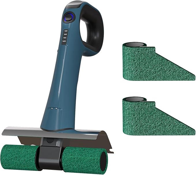 Hillyfe Electric Grill Brush, Bristle-Free Dual Rotating Heads, 450 RPM with LED Light, 120-Minute Runtime, IPX5 Waterproof, 4 Scouring Pads, Extended Handle, Safe for All Kinds of BBQ Grills, Blue