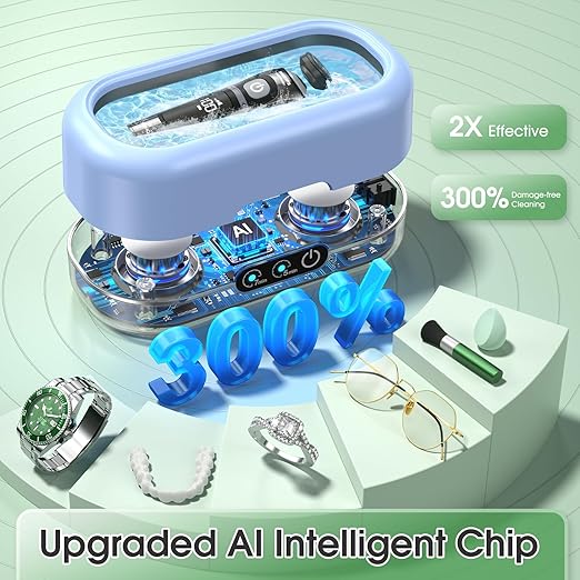 Professional Ultrasonic Jewelry Cleaner with Digital Timer,50KHz Ultrasonic Cleaner Machine with 304 Stainless Steel for Jewelry,Eyeglasses, Rings, Coin, Watch Strap, Dentures, Hygiene Items (Blue)