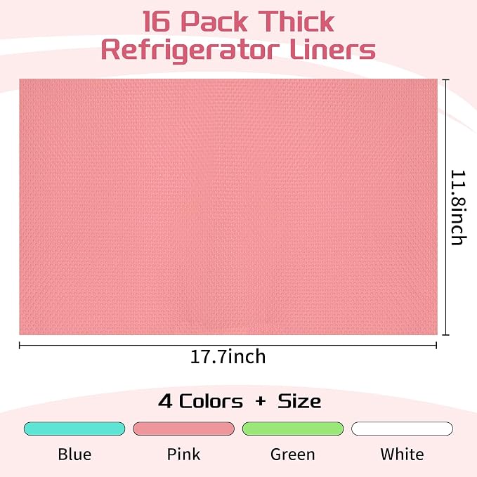 16 Pack Refrigerator Liners - 4 Semi-Translucent Colors Fridge Shelf Mats Non Slip Washable Drawer Cabinet Liners, Waterproof Fridge Shelf Liner, Kitchen Shelf Mats, Easy to Trim & Clean