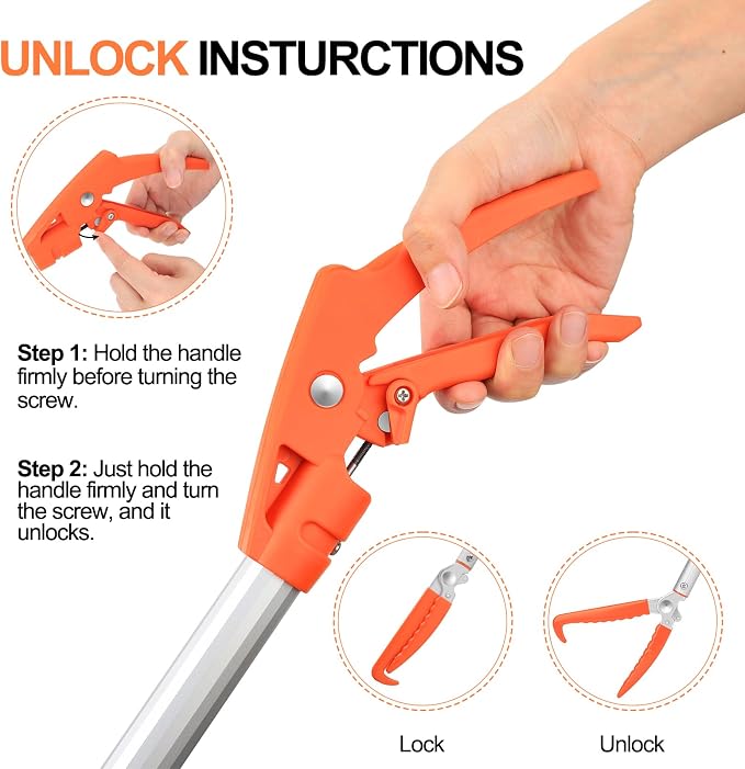 Kalkal 79" Snake Grabber Tool, Professional Aluminum Alloy Telescopic Rattle Snake Tongs, Heavy Duty Reptile Grabber Snake Catcher Wide Jaw Pick-up Handling Tool with Lock