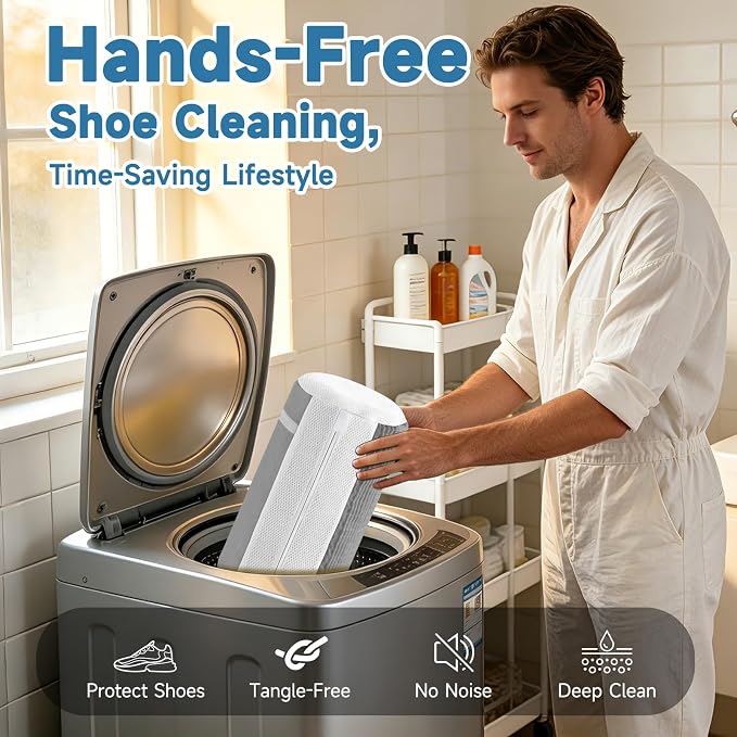 Shoe Bag for Washing Machine and Dryer - 2PCS XXL Reusable Shoe Laundry Bag with Shoe Tree - Chenille Microfiber 360°Deep Cleaning Bag for Sneakers Tennis Delicate Shoes - Gray 15.35 × 7.5 Inches