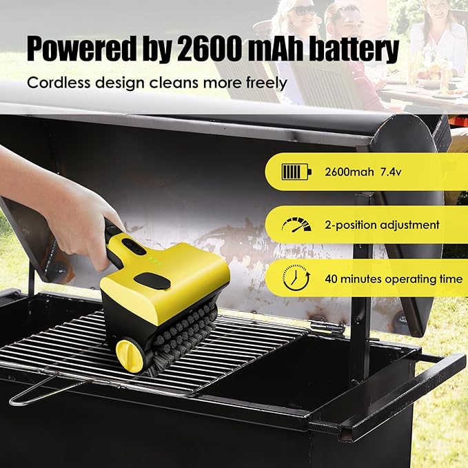 Electric Grill Brush with Liquid Box, Cordless Rechargeable Barbecue Grill Cleaner, 2-Speed, 360° Rotating Cleaning Brush with Replacement Bristles