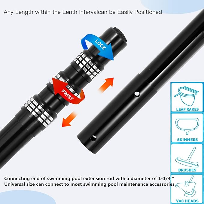Swimming Pool Pole Carbon Fiber, Pool Skimmer Carbon Fibre, Telescopic Swimming Pool Cleaning Rod, Advanced Adjustable Telescopic Rod, Used for Skimming nets, Brushes, Vacuum Heads (12 Feet)