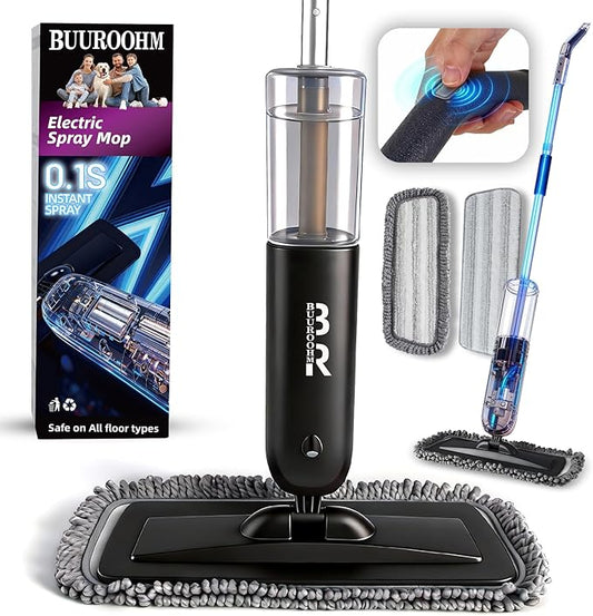 Electric Spray Mop Floor Cleaner with 2 Mopping Pads 720ml Bottle & Scraper 360° Swivel Head Lightweight Cordless Wet Dry Cleaner for Hardwood Floor Cleaning Laminate Tile Wood Vinyl & All Hard Floors