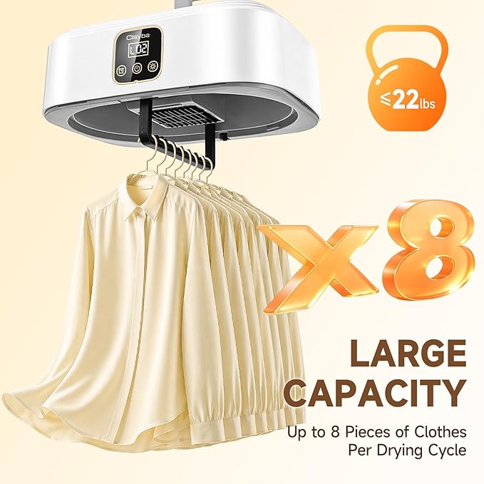 Portable Clothes Dryer, 600W Foldable Laundry Drying Machine with 8 Timer Settings, Compact Hanging Dryer with Overheat Protection, Quiet Garment Care for Apartment, Dorm, RV, Camping, Travel