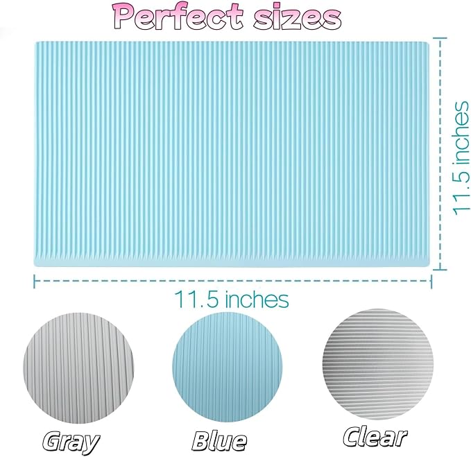 Refrigerator Mats 3PCS Silicone Shelf Liners Refrigerator Mats Heat Resistant Cup Pad Multifunctional Pads Drawer Table Placemats Gray/Blue/Clear