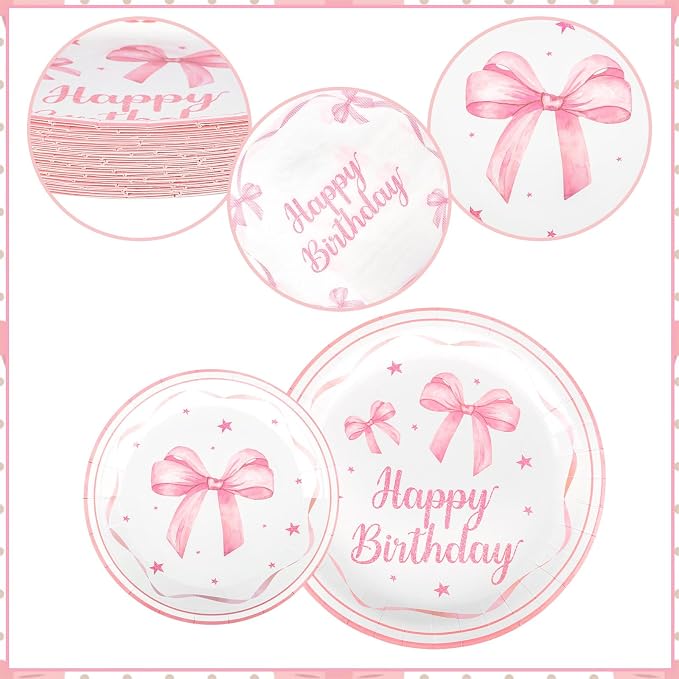 Pink Bow Birthday Party Supplies 108 Pcs Pink Bow Plates Napinks Coquette Birthday Decorations Bow Tableware Decorations Serves 36 Guest for Girls Bachelorette Bridel Party Decor