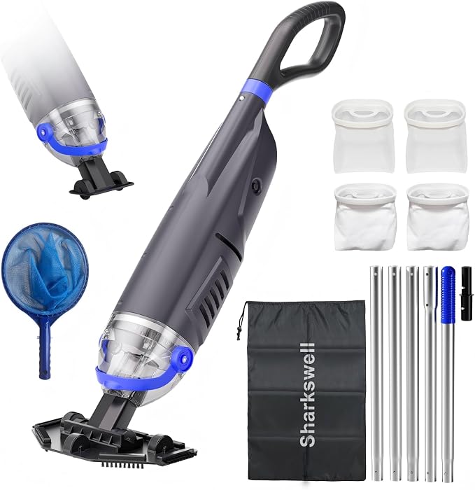 Upgraded Cordless Pool Vacuum with Telescopic Pole, 60 Min Powerful Suction & Large Head, Rechargeable Handheld Cleaner for Above Ground Pools, Inground Pools, Hot Tubs, and Spa
