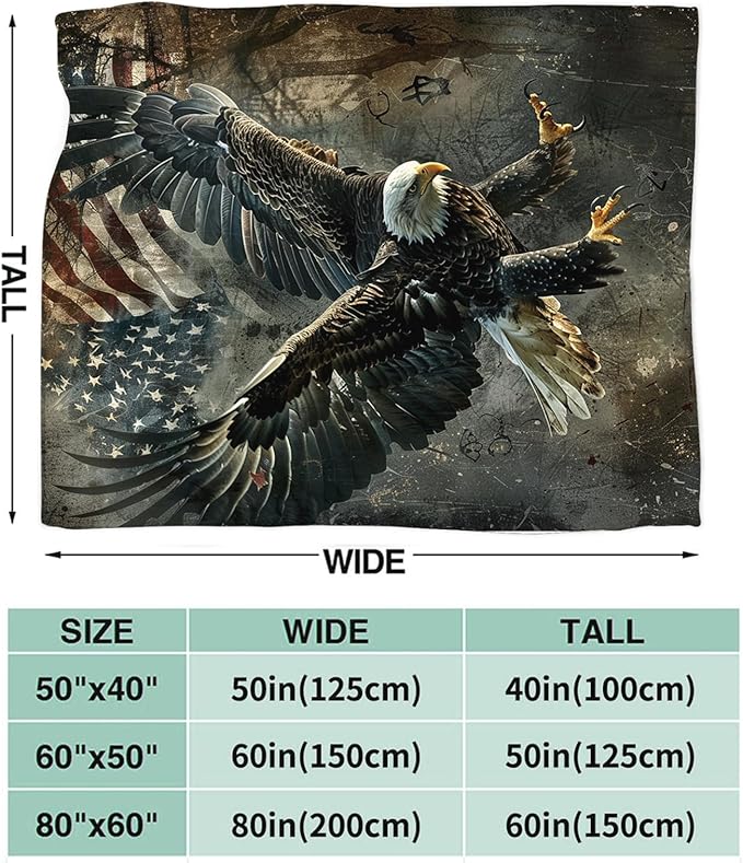Tijuboni American Eagle Throw Blanket Eagle Gifts for Women Men Girls Boys Kids Adults Soft Flannel Fleece Blanket for Couch Sofa Bed Home Decor 60"x80"