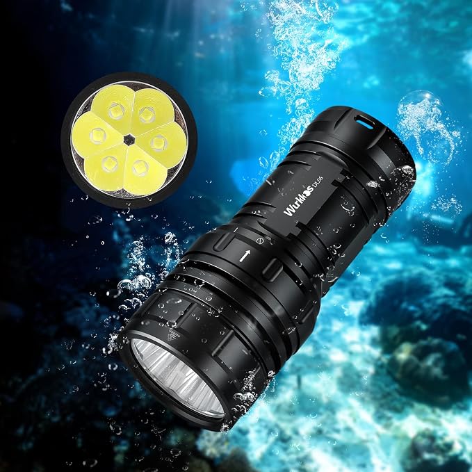 Wurkkos DL06 Dive Light, 15000 Lumens Scuba Diving Light, Type-C Rechargeable, 6*XHP50 LEDs, 100 Degrees Narrow Beam Angle, IPX8 Waterproof Flashlight for Night Diving Cave Exploration - 5000K