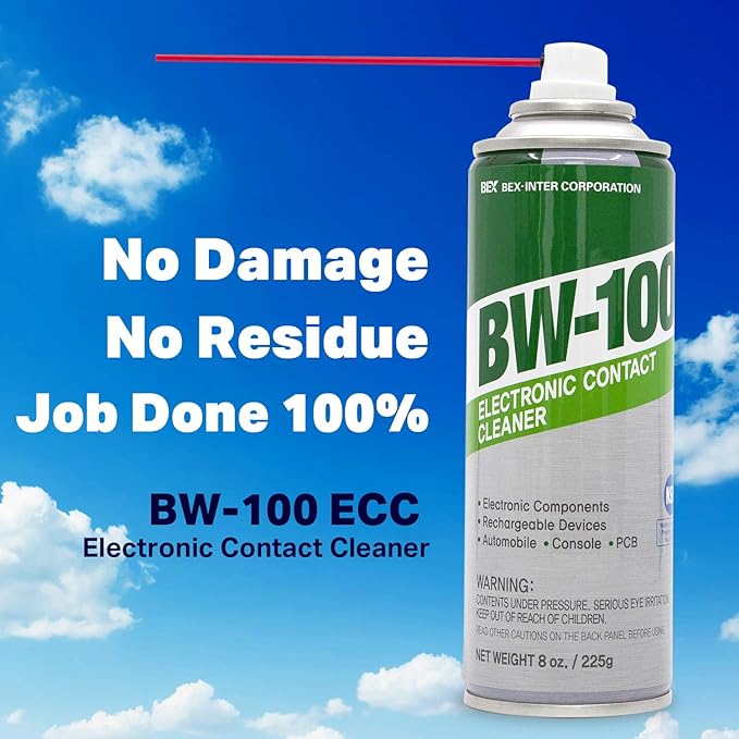BW-100 Non-Flammable Electronic Contact Cleaner Aerosol Spray- Safely Cleans Joycons, Computers, PCB and More - Removes dust, Dirt and contaminants on Contacts - Quick Dry|8oz/225g |