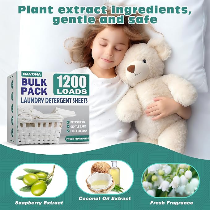 1200 Loads Laundry Detergent Sheets, Eco-friendly Laundry Sheets, Powerful Cleaning, Suitable for Homes, Dorms, and Apartments - [Fresh Scent]