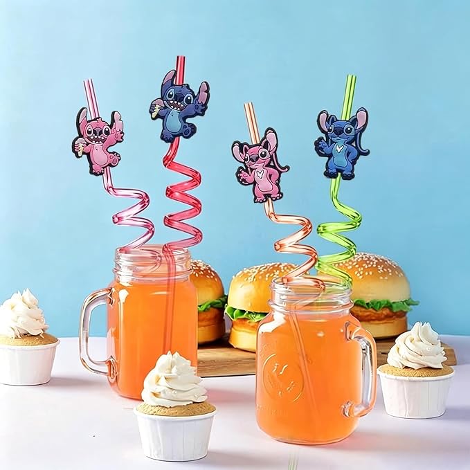 30pcs Stitch Straws Stitch Party Supplies Favors With 2pcs Cleaning Brush Plastic Reusable Straws Birthday Party Supplies For Boys Girls