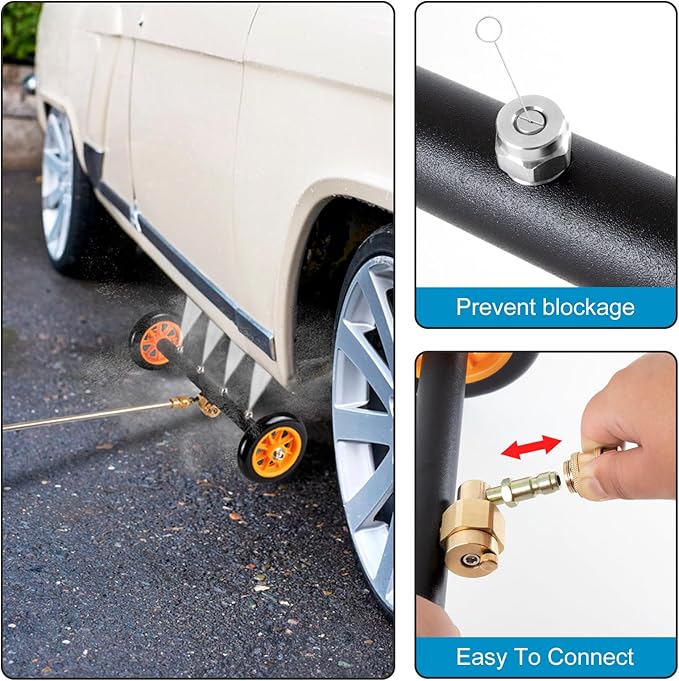 16 inch Undercarriage Pressure Washer Attachment, 2 In 1 Power Washer Water Broom with 7 Nozzles for Cleaning Car, Sidewalk