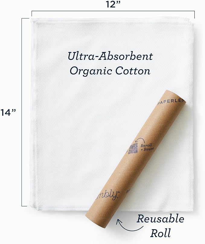 Esembly Paperless Towel Roll - Reusable Kitchen Towels 12-Pack Washable Cotton with Laundry Bag & Hook - Zero-Waste, Absorbent, Washable - Fantastic Fungi