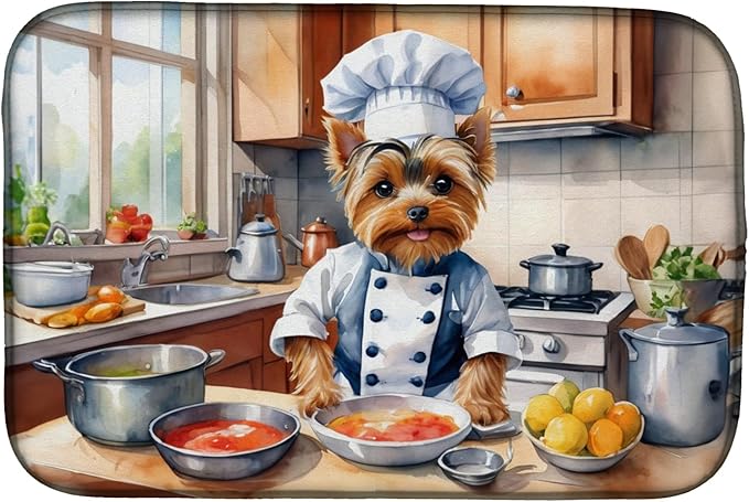 Caroline's Treasures DAC6343DDM Yorkie Yorkshire Terrier The Chef Dish Drying Mat Absorbent Dish Drying Mat Pad for Kitchen Counter Dish Drainer Mat for Countertop, 14 x 21", Multicolor