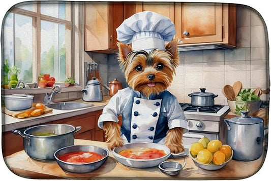 Caroline's Treasures DAC6343DDM Yorkie Yorkshire Terrier The Chef Dish Drying Mat Absorbent Dish Drying Mat Pad for Kitchen Counter Dish Drainer Mat for Countertop, 14 x 21", Multicolor