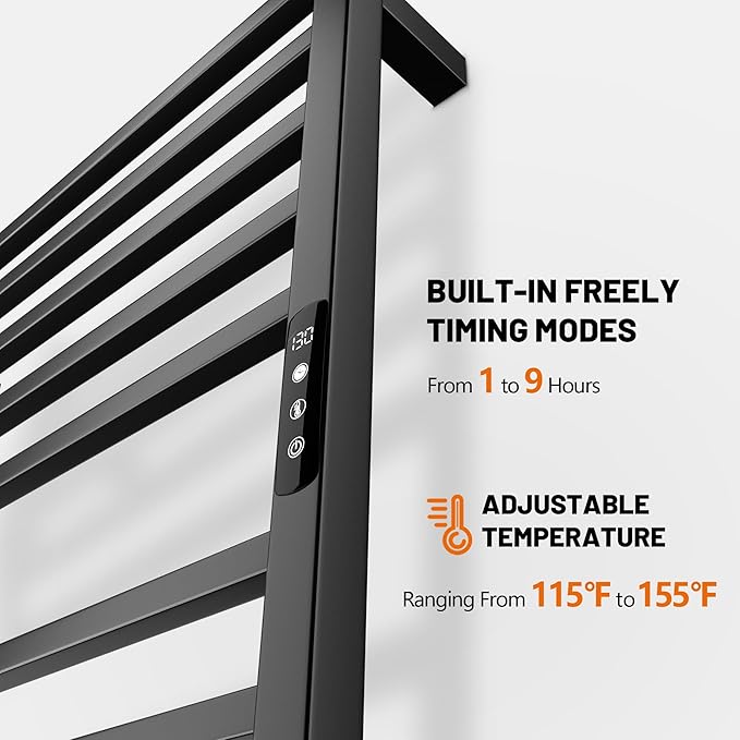 Poloma Wall Mounted & Freestanding Towel Warmer Rack for Bathrooms, Electric Heated Towel Rack Heater, Stainless Steel, Matt Black. CSA Certified.