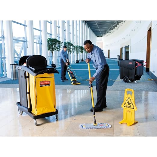 Rubbermaid Commercial Products Industrial High Capacity Storage Janitorial Cart with Wheels/Casters Two Caddies and Zippered Yellow Bag for School/Retail/Hospitality/Restaurant Black
