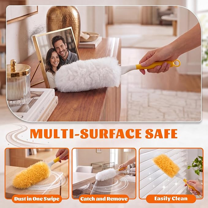 200 Pcs Disposable Dusters Refills Bulk Heavy Duty 360° Dusters Refill with 3ft Extended Handle and Short Handle, Multi Surface Replacement Duster Kit for Cleaning Ceiling Fan (Orange,White)