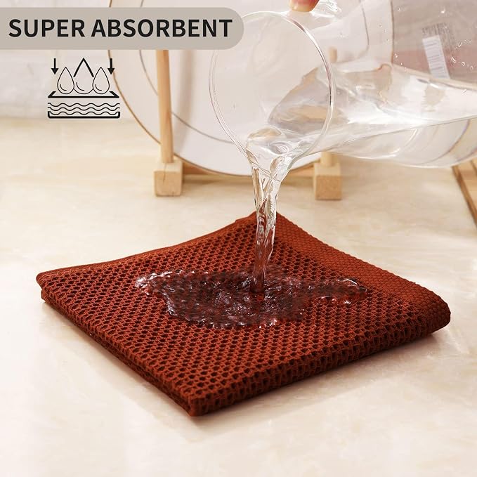 Kitinjoy 100% Cotton Kitchen Dish Cloths (12 X 12 Inches, Rust), 6 Pack Waffle Weave Ultra Soft Absorbent Dish Towels for Drying Dishes Quick Drying Kitchen Towels Dish Rags
