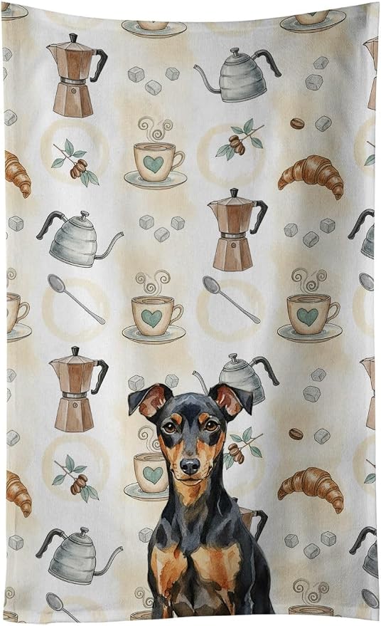 Caroline's Treasures Manchester Terrier Coffee Bar Kitchen Towel Velour Plush Front and Cotton Loop Back Machine Washable