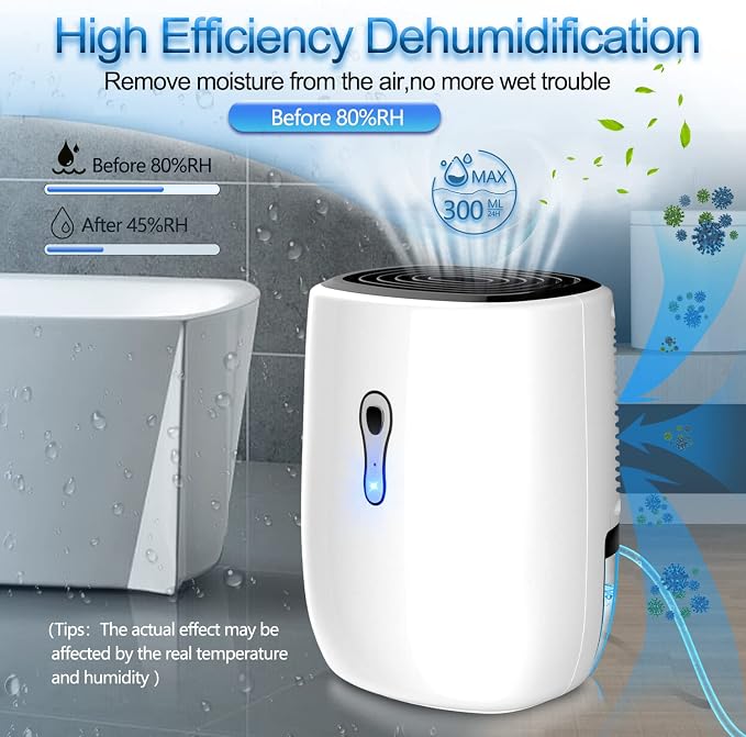 Dehumidifiers for Home 27oz(800ml) Small Auto Shut off Dehumidifiers with Drain Hose,Portable Ultra Quiet Mini Dehumidifier Effective for Bathroom, Basement, Garage, RV, Gun Safe, Closet