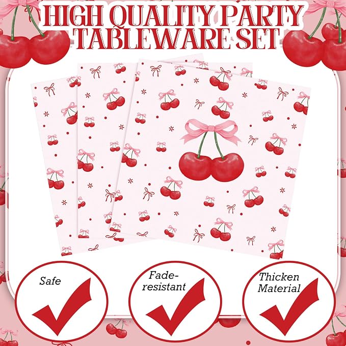 Zhehao 200 Pcs Cherry Decoration Baby Shower Plates Napkins Sets Birthday Party Bridal Shower Decoration Wedding Paper Plates Engagement Bachelorette Supplies, Serve 50