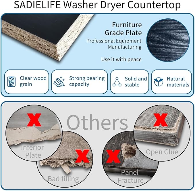 Washer Dryer Countertop Only, 27.5" x 27.5" Laundry Room Countertop for Folding, Washer and Dryer Countertop Single with Non-Slip Pads, Easy Install Washer and Dryer Topper with Edge Rails Black