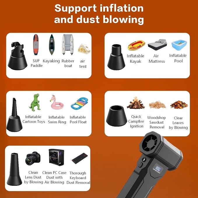 130000RPM Compressed Air Duster, 45m/s Handheld Turbo Blower, 4 Speed Adjustable Mini Electric Air Duster with LED Light & 5 Nozzles for Computer, Keyboard, Car, Camping Cleaning & Inflation