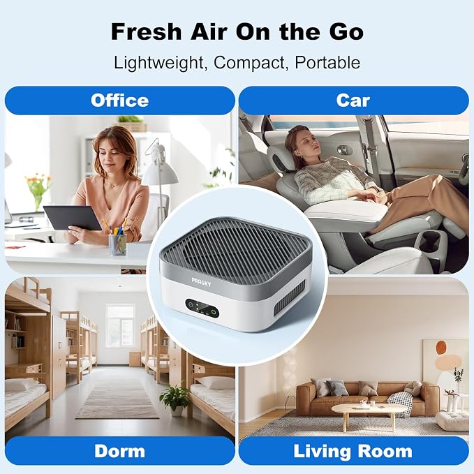 Air Purifiers for Home, 2 Filter, Plug-in, H13 True HEPA Filter Captures Smoke Odor Pet Dander, USB Powered Portable Quiet Car Air Purifier for RV/Desk/Bedroom/Office, Covers up to 600 Ft², Timer
