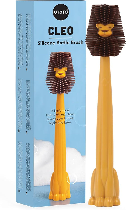 OTOTO Cleo Lion Brush – Silicone Bottle Brush, Cute Lion-Shaped Design, Perfect for Baby Bottles, Water Bottle Cleaner, Funny & Unique Gift for White Elephant