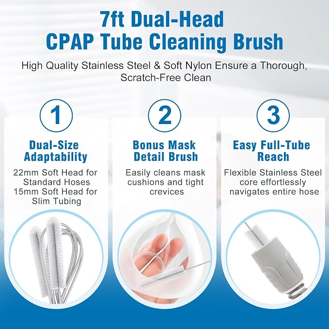CPAP Cleaning Kit for Hose & Mask, with Collapsible Wash Basin & Hose Hanger, 7ft Cleaning Brush, CPAP Cleaning Supplies with Storage Bag, for 22mm & 15mm Tube