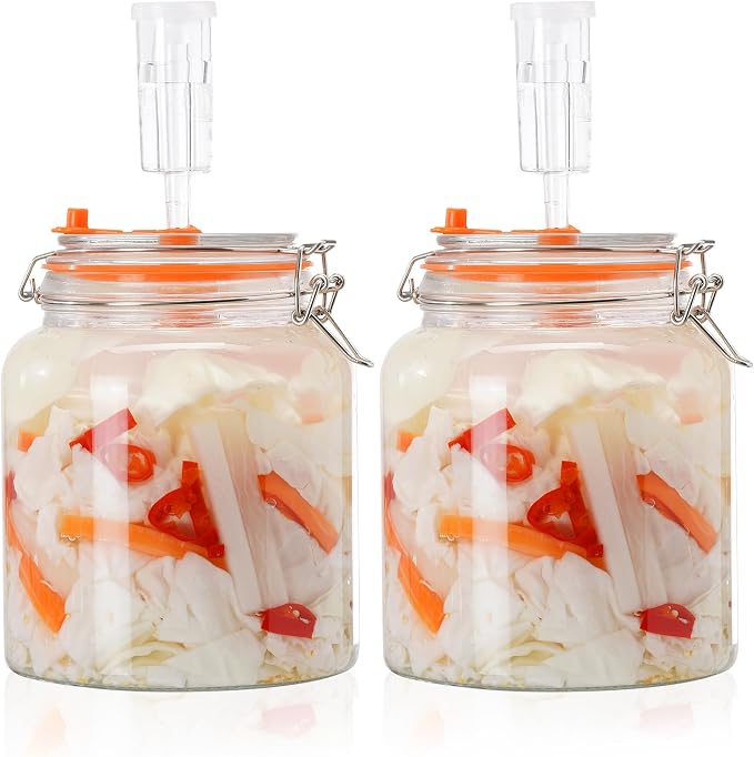 0.6 Gallon Fermentation Jars with Airlocks, 2 Pack Glass Fermenting Kit, Wide Mouth Brewing Jars for Sauerkraut, Kimchi, Kombucha, Pickles & Probiotic Foods, Home Fermentation Starter Kit