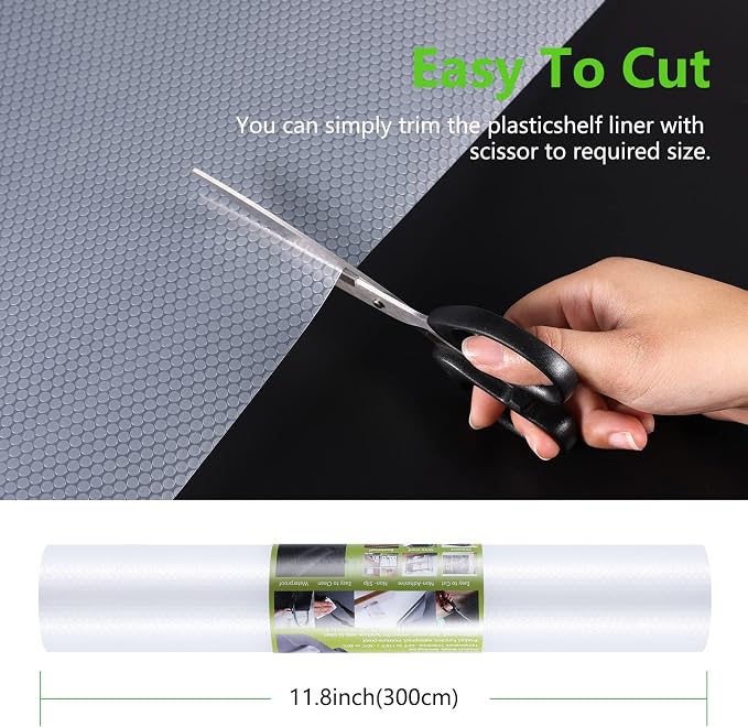 Shelf Liners for Kitchen Cabinets Refrigerator Liners Waterproof Kitchen Cupboard Liner Non-Slip Drawer Mats Non Adhesive Fridge Mats for Shelves - Clear 11.8 x 236.2 Inches