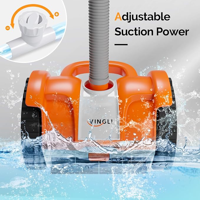 VINGLI Automatic Pool Cleaner for Inground Pools – Suction-Side Pool Vacuum with Powerful Wall-Climbing, 40FT Tangle-Free Hose, Ultra-Quiet Operation – Rich Orange & Gray
