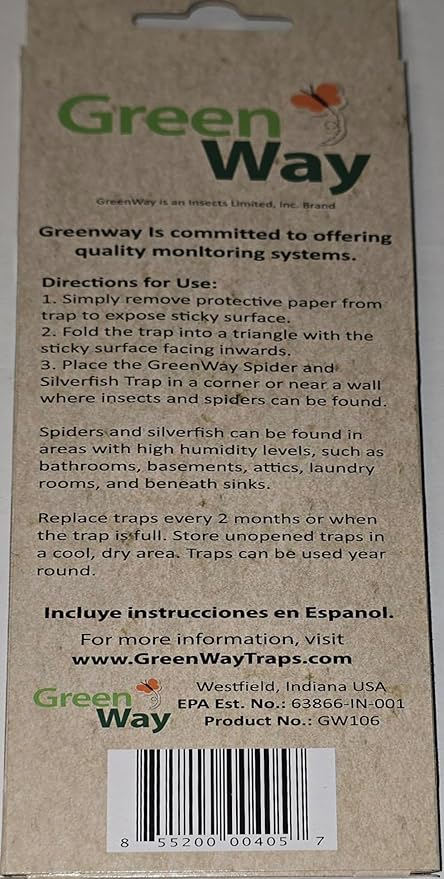 Greenway Silverfish and Spider Traps, Non-Toxic Indoor with High-Strength Glue for Safe, Effective Home Protection, 1 Pack (Includes 6 Traps)