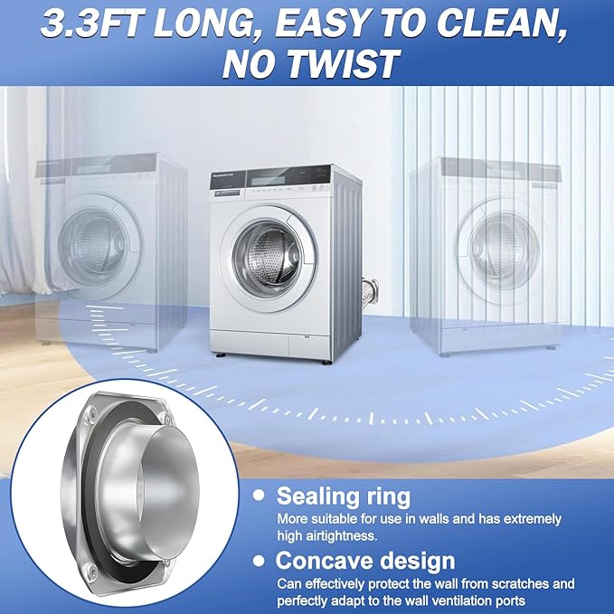 DVC-180 Magnetic Dryer Vent Connector Kit - 4 Inch Quick Connect Dryer Hose Coupling with 3.3ft Flexible Duct & 2 Clamps - Strong Self-Aligning Airtight Seal for Easy Cleaning & Tight Spaces
