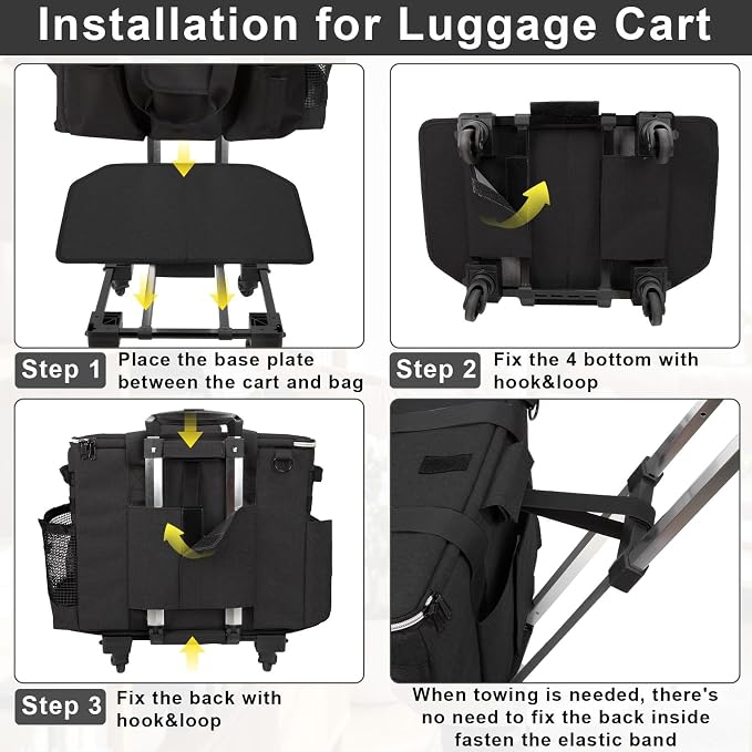 Large Rolling Cleaning Caddy with Wheels, Cleaning Supplies Organizer with Detachable Trolley, Water-resistant Cleaner Cart for Housekeepers, Multi Pocket Cleaning Cart with Shoulder Strap, Black