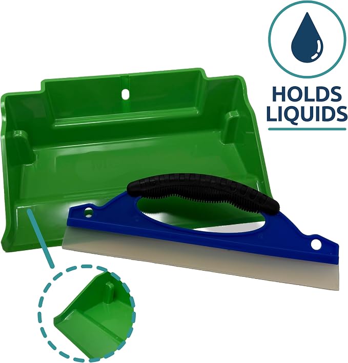 Mess Ranger | Patented Wet/Dry Cleanup Tool with Ramp & Reservoir | Captures 12oz of Liquid Spills & Pet Messes | Squeegee & Dustpan Set for Kitchen or Shop | Replace Paper Towels (Green)