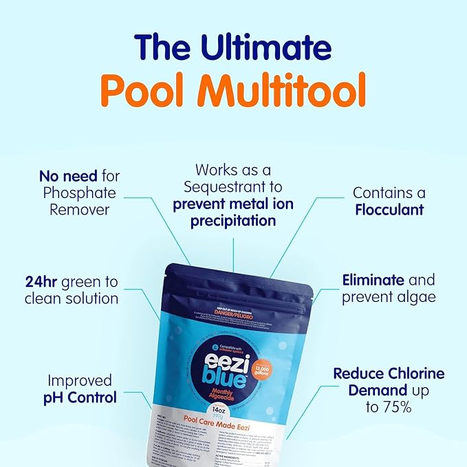 Eeziblue Monthly Pool Algaecide Bundle | Pool Booster for All Algae in Above Ground and In-Ground Swimming Pools, 4 Month Pack (5k - 10k Gallons)