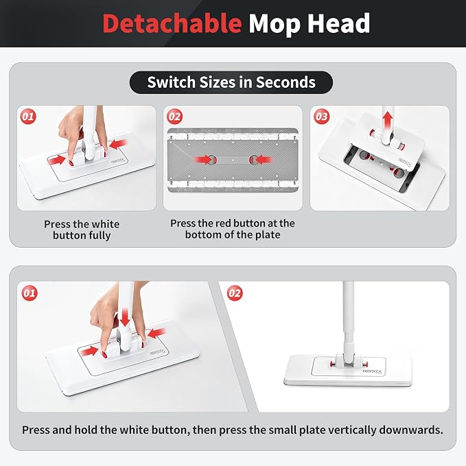 2-in-1 Dual Size Hands Free Flat Mop, Snap Grip Mini & Large Mop Compatible with Swiffer Pads, 15 Dry Pads and Reusable Cloths, Lazy Mops for Hardwood, Tile, Walls & Tight Spaces Cleaning