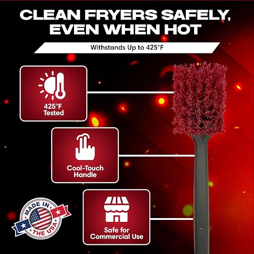 20" Deep Fryer Cleaning Brush by FryOilSaver Co., Up to 425F High Heat Resistant Pot Cleaning Brush for Kitchen Deep Fryers, Griddle, Grills, Ovens & Waffle Maker for Food Service & Restaurant - 90049