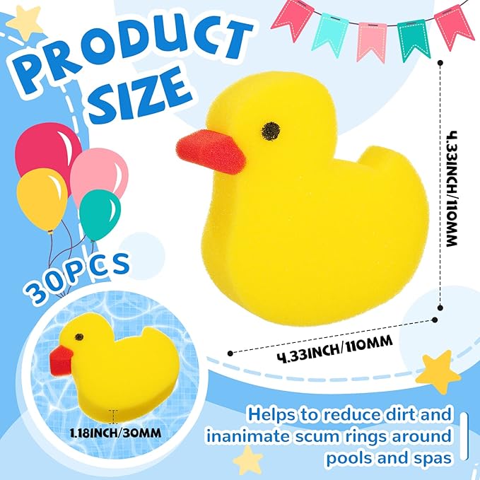 Irenare 30 Pieces Oil Absorbing Sponge Swimming Pool and Spa Scum Absorbing Hot Tub Accessories Hot Tub Cleaning Kit to Collect Scum, Grime and Oil from Hot Tub, Swimming Pool and Spa (Duck)