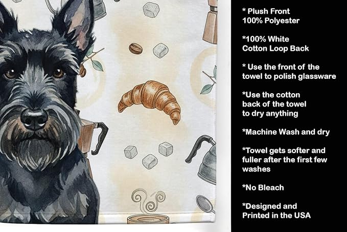 Caroline's Treasures Scottish Terrier Coffee Bar Kitchen Towel Velour Plush Front and Cotton Loop Back Machine Washable
