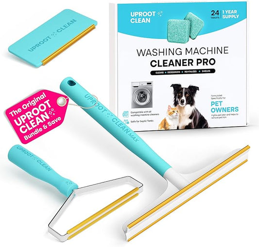 Uproot Clean Hairmageddon Survival Kit & Washing Machine Cleaner Tablets Pro: 3 Uproot Clean Pet Hair Remover Sizes & Washer Machine Cleaning Tablets for Pet Owners - Spotless House & Perfect Laundry