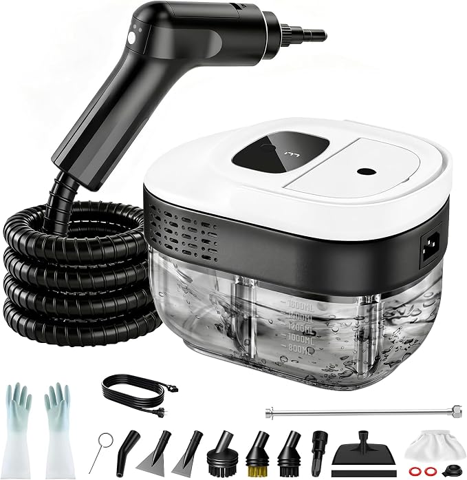 Pressurized Handheld Steam Cleaner 2500W, Portable Steamer for Cleaning | 15s Heat-Up, 54oz Large Tank, 3-Level Adjustable Steam With 16pcs Accessories for Home, Car, Tile, Grout, Furniture