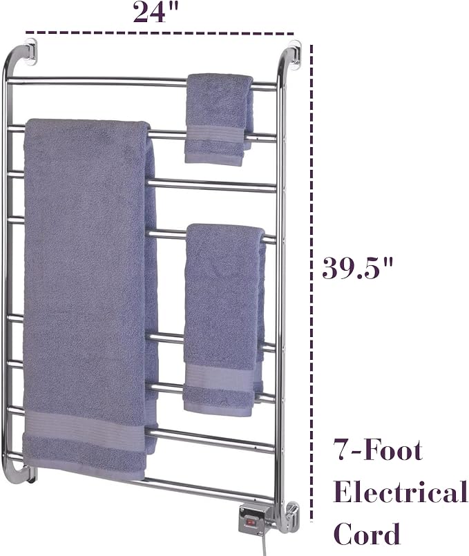 Warmrails Kensington Towel Warmer - Wall Mounted Towel Warmer Rack for Drying Towels and Garments - 39.5-Inch Chrome Finish Frame - Model HSKC
