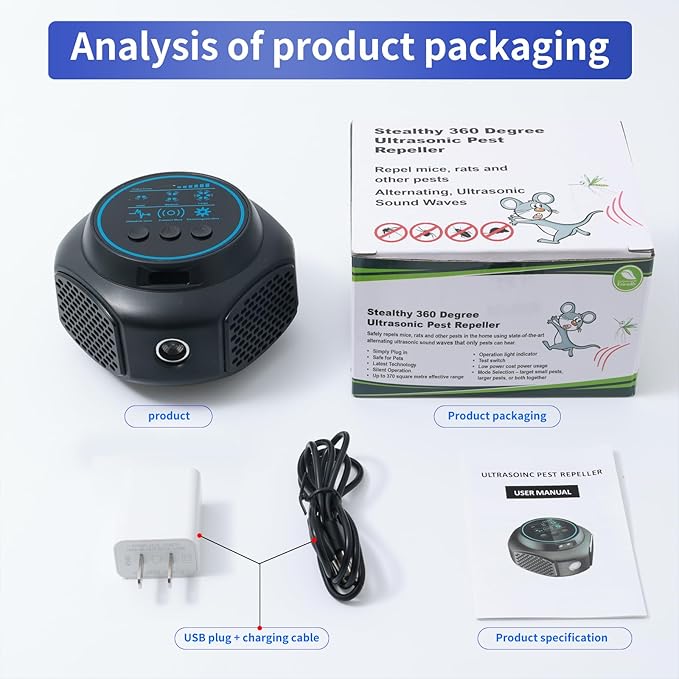 Ultrasonic Pest Repellent Plug in Upgraded High-Power, Mouse Rodent Repellent Insect Control for Rat Mice Squirrel Spider Bug Roach, Electronic Repelling Device with 3 Mode Switching (Black 1Pack)